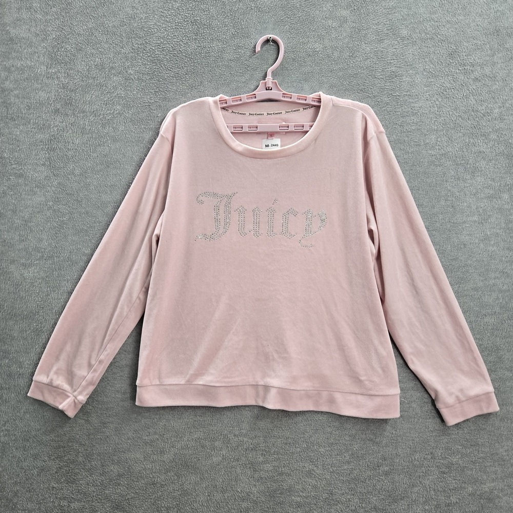 Juicy Couture Women Sleepwear XL‎ Pink Logo Rhinestone Long Sleeve Sweatshirt